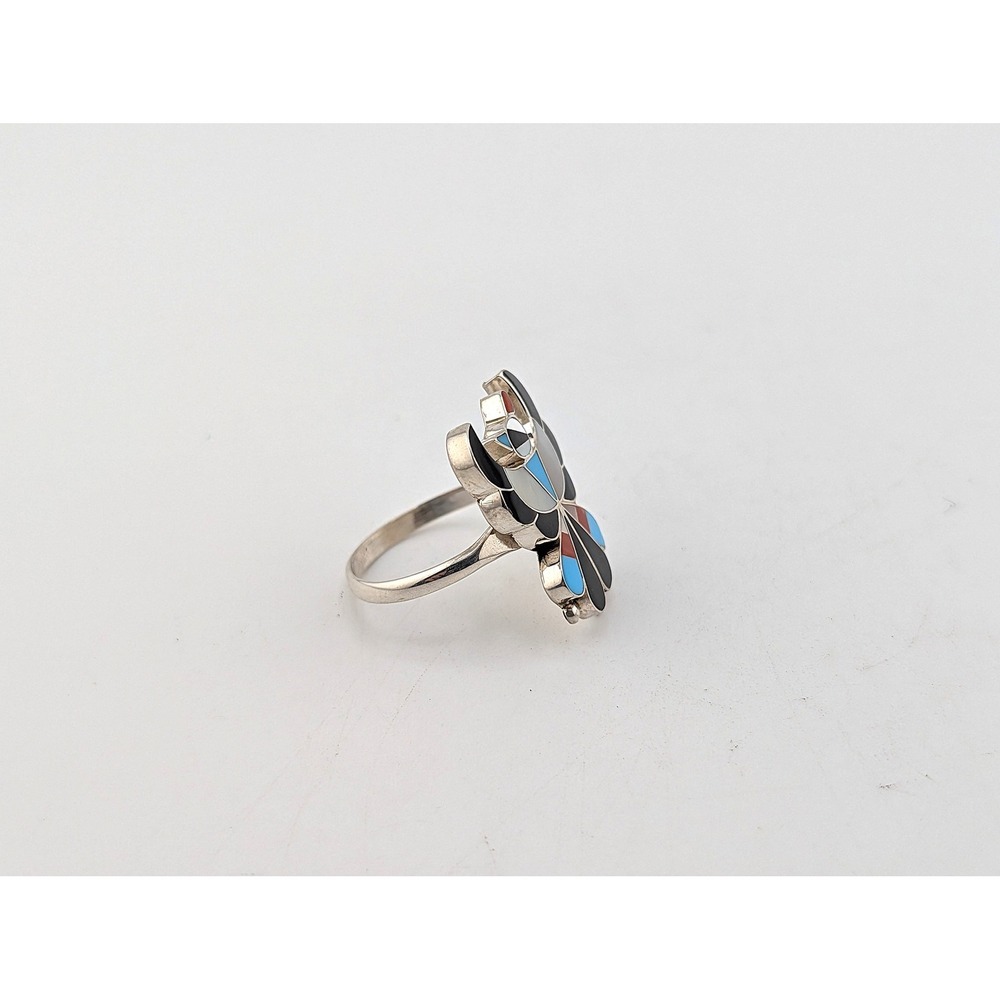 Handmade Zuni Ring Size 7.75US - Thunderbird Women's Southwest Jewelry Signed * - Picture 5 of 7